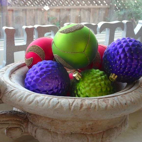 Set of 10 Red Green & Purple Glass Ball Christmas Ornaments Xmas Holiday Decor - Picture 4 of 11